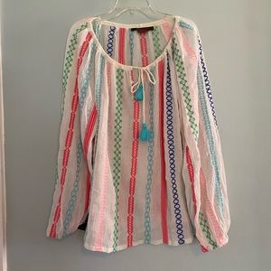 Embroidered striped colorful tassel top